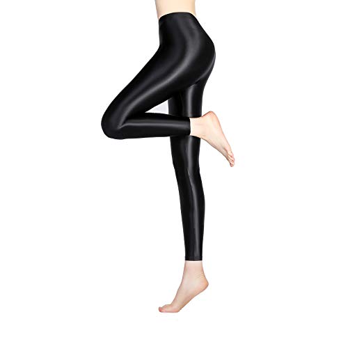 LEOHOX Sexy ölige Glänzende Blickdichte Damen Liquid Stretch High Rise Hochglanzgamaschen Strumpfhose Sport Leggings Fitness(L,Schwarz) von LEOHEX