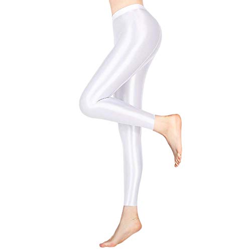 LEOHOX Sexy ölige Glänzende Blickdichte Damen Liquid Stretch High Rise Hochglanzgamaschen Strumpfhose Sport Leggings Fitness(L,Weiß) von LEOHEX