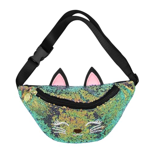 Pailletten-Taille lustige Packtasche für Frauen Mädchen, Glitzer Katze Cartoon Schulter Brust Gürtel Tasche, Glitter-Schwarz, Einheitsgröße von LEOMOSTE