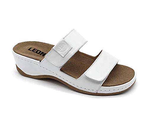 LEON 2020 Komfortschuhe Lederschuhe Pantolette Hausschuhe Clog, Damen, Weiß, EU 37 von LEON