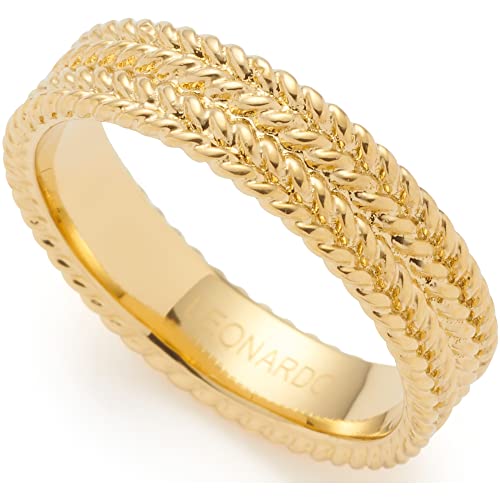 Leonardo Jewels Theresia Ring, BandRing aus Edelstahl, Gr. 17 (53), gold Zopfmuster, Kordel-Optik, farbecht, wasserfest, Damen Schmuck 1 Stück, 022866 von Leonardo Jewels