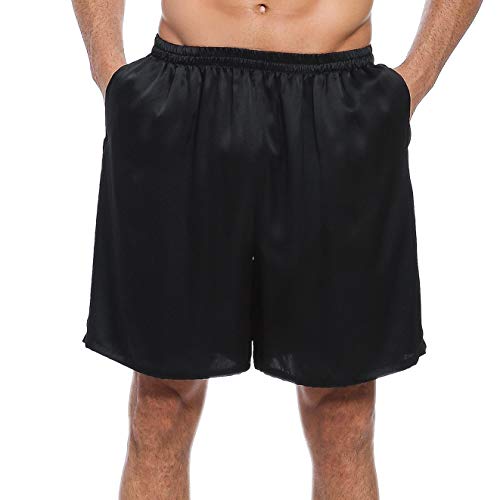 LEPTON 100% Maulbeerseiden Shorts für Männer, Bequeme Sportbekleidung, Vordertaschen, elastische Taille (Schwarz, Klein) von LEPTON