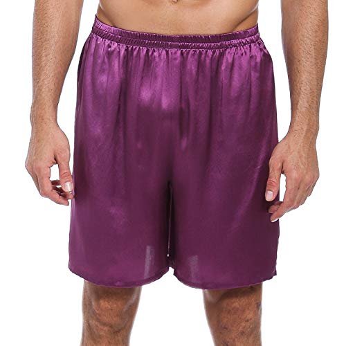 LEPTON 100% Maulbeerseiden Shorts für Männer, Bequeme Sportbekleidung, Vordertaschen, elastische Taille (violett, X-Largel) von LEPTON