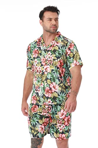 LEPTON Seidensatin Hawaii Set Loungewear Schlafanzug (Regenwald, Large) von LEPTON