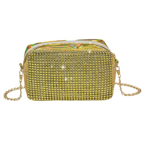 LERONO Taschen für Damen, glitzernde Münzgeldbörse, Hochzeit, Clutch, Handtasche für Damen, Mädchen, Schultertasche, Geldbeutel, Geldbörse mit Kette, Strass-Abendtasche, gold von LERONO