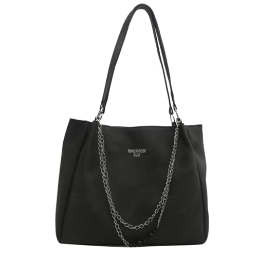 LERONO Taschen für Damen, modische PU-Leder-Kette, Handtasche, große Kapazität, Schultertasche, geeignet für Arbeit, Einkaufen und verschiedene Veranstaltungen, Schwarz von LERONO