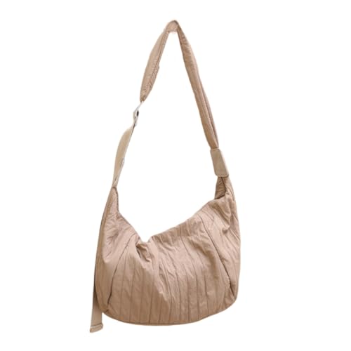 LERONO Taschen für Damen, verstellbarer Riemen, Leinen, plissiert, Textur, Schultertasche für Schule, Einkaufen, Reisen, solide große Kapazität, Crossbody-Tasche, khaki von LERONO