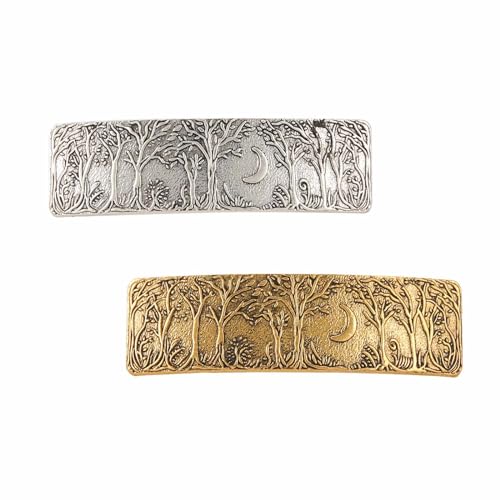 LERTREEUK 2 Stück Vintage Haarspange Metall Barrette Wald Mond Retro Französisch Haarnadel für Frauen handgefertigt (GekrümmterMond3) von LERTREEUK