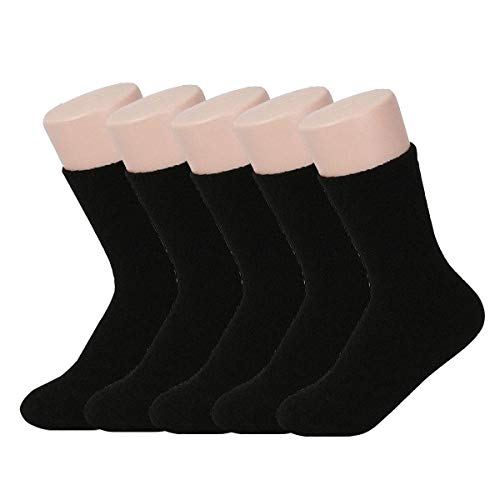LERTREEUK 5 Paar flauschige Damen-Socken für den Winter, warm, solide Socken für Damen (Rot) (Schwarz) von LERTREEUK