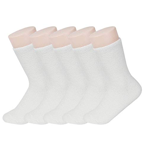 LERTREEUK 5 Paar flauschige Damen-Socken für den Winter, warm, solide Socken für Damen (Weiß) von LERTREEUK