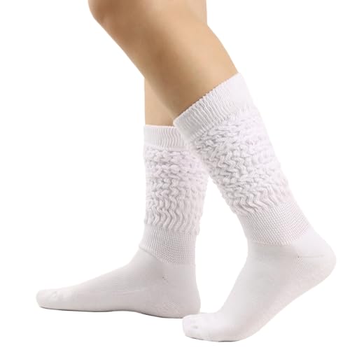 LERTREEUK Lustige Slouch Socken Scrunch Gestapelte Lose Socken Verdickte Winter Warme Stiefel Kniehohe Strümpfe für Frauen Mädchen (Weiß) von LERTREEUK