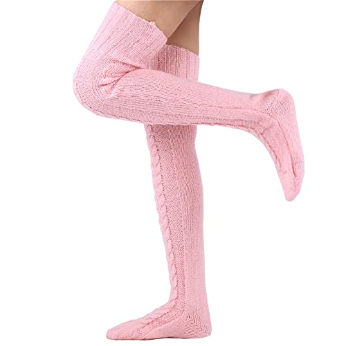 LERTREEUK Overknee Oberschenkelhohe Socken gestrickte lose Socken Beinwärmer Winter lange Strümpfe für Frauen Mädchen (105cm, Rosa) von LERTREEUK