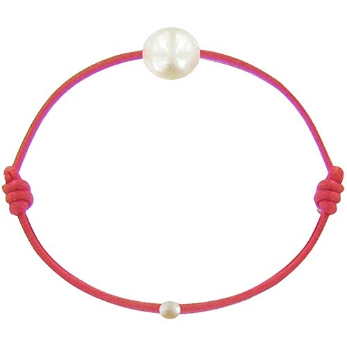 LES POULETTES BIJOUX - Kinder Armband - My First Pearl gewachste Schnur Armband - White Süßwasser Zuchtperlen 6-7 mm - Classics - Rote von LES POULETTES BIJOUX