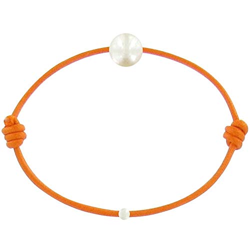 LES POULETTES BIJOUX - Kinder-Armband - My First Pearl gewachste Schnur Armband - White Süßwasser Zuchtperlen 6-7 mm - Colors - Orange von LES POULETTES BIJOUX