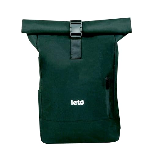 LETO Rolltop Rucksack Damen & Herren -Wasserabweisender Rucksack mit 16" Laptopfach für Uni Arbeit Freizeit Reiserucksack Wanderrucksack Rollrucksack 22l(Schwarz) von LETO