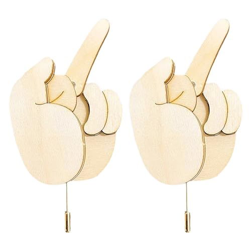 Funny Wooden Finger Brooch, The Finger Pin DIY Kit, Flippable Middle Finger Pin, Interactive Mood Expressing Pin, Cool Middle Finger Gag Gift for Men Women, (2Pcs) von LEVDRO
