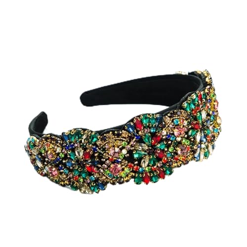 Kronen-Stirnband, Strass-Stirnband, Haarschmuck, handgenähtes Haarband mit breiter Krempe aus farbigem Glas, Strass-Blume for Damen (Farbe: Champagnergelb) (Color : A) von LEVINE