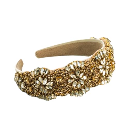 LEVINE Kronen-Stirnband, Strass-Stirnband, Haarschmuck, handgenähtes Haarband mit breiter Krempe aus farbigem Glas, Strass-Blume for Damen (Farbe: Champagnergelb) (Color : Champagne yellow) von LEVINE