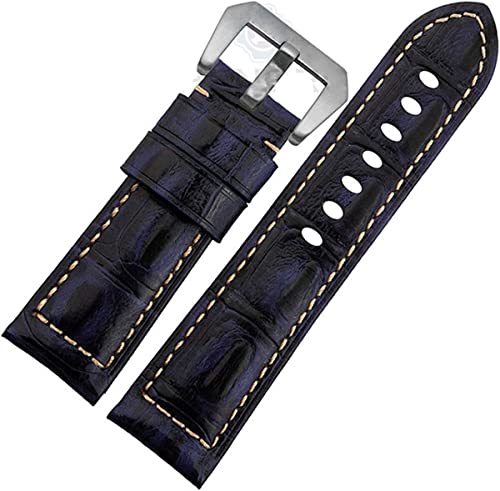 LEVINE Metall-Uhrenarmband, Leder-Ersatzband, Uhrenarmbänder, Handgelenkband for Männer und Frauen, 24-mm-Herren-Lederarmband, solide Stahl-Metall-Nadelschließe (Color : Blu) von LEVINE