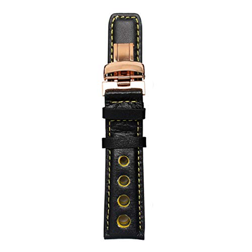 LEVINE UhrenarmbandStilvolle und elegante Uhrenarmbänder for Männer und Frauen, Lederarmband-Uhrenarmband 20 mm schwarz-orangefarbene Linie mit Butterfly-Schnalle (Color : 20mm B Balck Wihte) von LEVINE