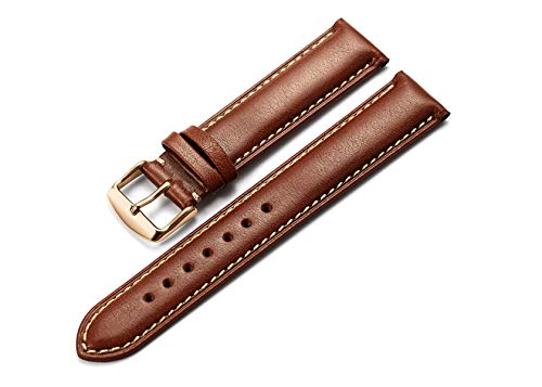 LEVINE UhrenarmbandStilvolle und elegante Uhrenarmbänder for Männer und Frauen, Uhrenarmband aus Kalbsleder mit Dornschließe (Color : Dark Brown Tan Rose) von LEVINE