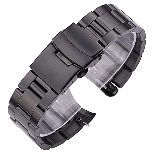 Metall-Uhrenarmband, Metall-Ersatzband, Uhrenarmbänder, Edelstahl-Uhrenarmband, 20 mm, 22 mm, Herren-Uhrenarmband aus gebürstetem Metall mit gebogenem Ende, Uhrenzubehör, Armband (Bandfarbe: Schwarz, von LEVINE