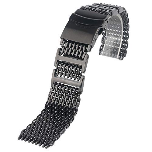 Metall-Uhrenarmband, Metall-Ersatzband, Uhrenarmbänder, Uhrenarmband 20 mm, 22 mm, 24 mm, Herren-Edelstahl-Uhrenarmband, Netz-Armband, Armband, Ersatz, schwarzes Druckknopf-Armband (Bandbreite: 22 mm) von LEVINE