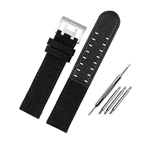 UhrenarmbandStilvolle und elegante Uhrenarmbänder for Männer und Frauen, 20 mm/22 mm polierte Dornschließe, echtes Leder und Nylon-Spleißarmband for Smartwatches, analoge Uhren ( Color : Black silver von LEVINE