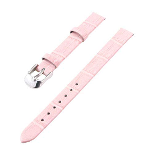 UhrenarmbandStilvolle und elegante Uhrenarmbänder for Männer und Frauen, Damen-Uhrenarmband aus echtem Leder, 10 mm, weiche Uhrenarmbänder, silberne Dornschließe, Ersatz-Uhrenarmband (Color : Pink) von LEVINE