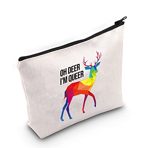 LEVLO LGBT Gay Pride Kosmetiktasche Gay Pride Geschenk Oh Deer I'm Queer Make-up Reißverschluss Tasche Lesben Queer Geschenk, Ich bin Queer von LEVLO