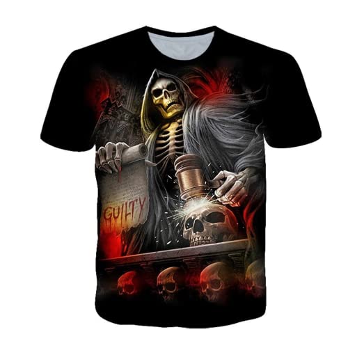 3D T Shirt Herren Totenkopf Druck Horror T-Shirt Lustig Tshirt Männer Casual Kurzarm Shirt Hemden Herren Hemd aus Polyester (Totenkopf2,XL) von LEXAHO