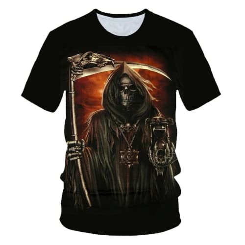 Herren T-Shirt mit Totenkopf Print, 3D Druck Sport Kurzarm Casual Top Rundhals Shirts Männer lustige Geschenke für männer (Totenkopf6,XL) von LEXAHO