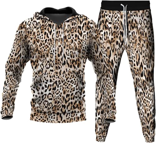 LEXAHO 3D Leopard Hoodie Trainingsanzug Sets Herren Pullover Hoodies Sweatsuit Sweatpants Outfit Set (jogging5,L) von LEXAHO