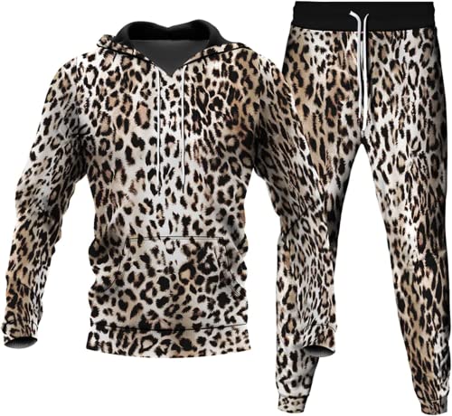 LEXAHO 3D Leopard Hoodie Trainingsanzug Sets Herren Pullover Hoodies Sweatsuit Sweatpants Outfit Set (jogging7,M) von LEXAHO