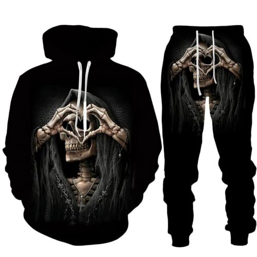 LEXAHO 3D Totenkopf Schädel Hoodie Männer Trainingsanzug Jogging Set Männer Sportanzug Männer Sweatshirt Hosen (Totenkopf 1,2XL) von LEXAHO