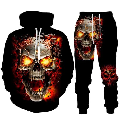 LEXAHO 3D Totenkopf Schädel Hoodie Männer Trainingsanzug Jogging Set Männer Sportanzug Männer Sweatshirt Hosen (Totenkopf 2,3XL) von LEXAHO