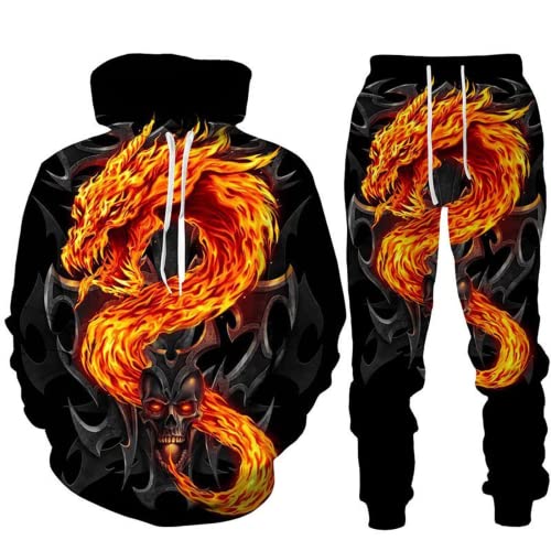 LEXAHO 3D Totenkopf Schädel Hoodie Männer Trainingsanzug Jogging Set Männer Sportanzug Männer Sweatshirt Hosen (Totenkopf 6,5XL) von LEXAHO