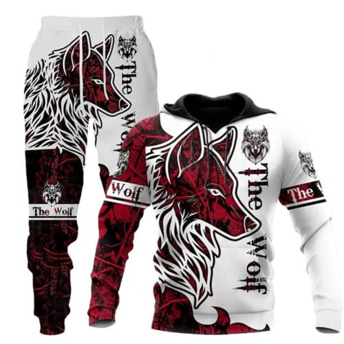 LEXAHO 3D Wolf Digitaldruck Kapuzenpullover Pullover und Hosenanzug Unisex Jugend Jogginganzug Trainingsanzug Polyester Baumwolle Sport Trainingsanzug (Wolf5,2XL) von LEXAHO