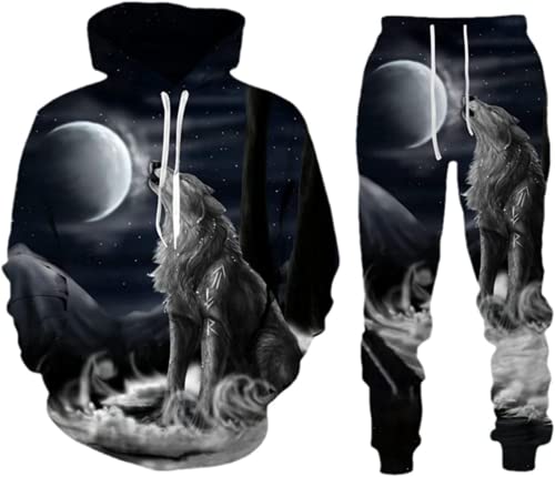 LEXAHO Herren 3D Wolf Jogginganzug Männer Hoodie Sets Männer Hoodies+Sweatpant Anzug Herren Pullover Sweatshirts und hose (wolf11,4XL) von LEXAHO