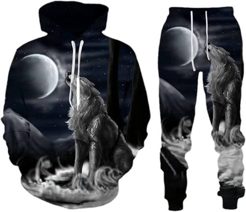 LEXAHO Herren 3D Wolf Jogginganzug Männer Hoodie Sets Männer Hoodies+Sweatpant Anzug Herren Pullover Sweatshirts und hose (wolf11,XL) von LEXAHO