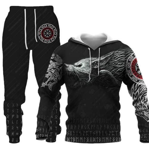 LEXAHO Herren 3D Wolf Jogginganzug Männer Hoodie Sets Männer Hoodies+Sweatpant Anzug Herren Pullover Sweatshirts und hose (wolf12,XL) von LEXAHO