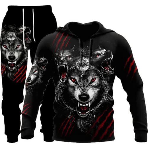 LEXAHO Herren 3D Wolf Jogginganzug Männer Hoodie Sets Männer Hoodies+Sweatpant Anzug Herren Pullover Sweatshirts und hose (wolf13,4XL) von LEXAHO