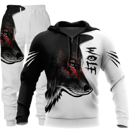 LEXAHO Herren 3D Wolf Jogginganzug Männer Hoodie Sets Männer Hoodies+Sweatpant Anzug Herren Pullover Sweatshirts und hose (wolf15,M) von LEXAHO