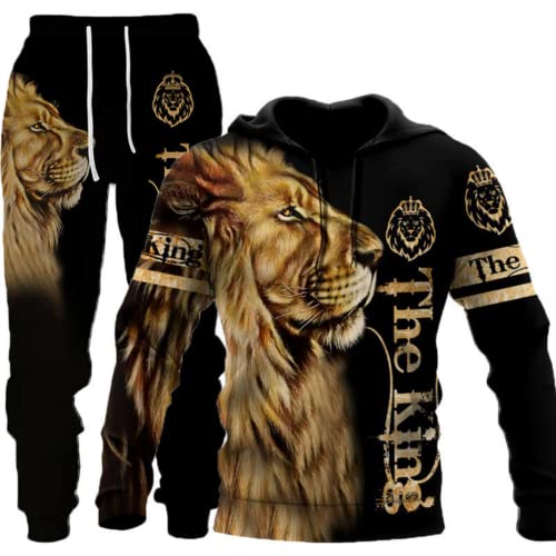 LEXAHO Herren 3D Wolf Jogginganzug Männer Hoodie Sets Männer Hoodies+Sweatpant Anzug Herren Pullover Sweatshirts und hose (wolf2,2XL) von LEXAHO