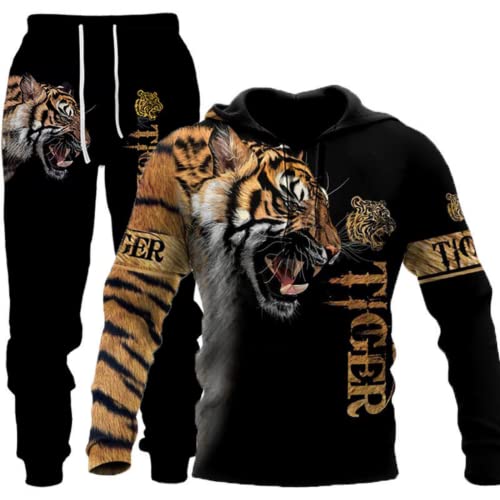 LEXAHO Herren 3D Wolf Jogginganzug Männer Hoodie Sets Männer Hoodies+Sweatpant Anzug Herren Pullover Sweatshirts und hose (wolf5,L) von LEXAHO