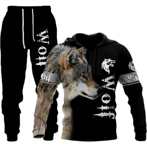 LEXAHO Herren 3D Wolf Jogginganzug Männer Hoodie Sets Männer Hoodies+Sweatpant Anzug Herren Pullover Sweatshirts und hose (wolf6,5XL) von LEXAHO