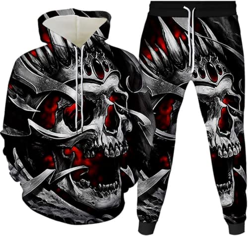 LEXAHO Herren Totenkopf Jogginganzug Zweiteiler Hoodie für Herren mit Totenkopf (Totenkopf4,6XL) von LEXAHO