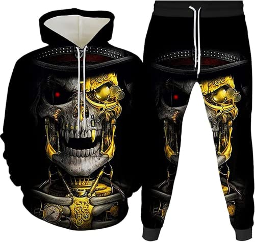 LEXAHO Herren Totenkopf Jogginganzug Zweiteiler Hoodie für Herren mit Totenkopf (Totenkopf5,3XL) von LEXAHO