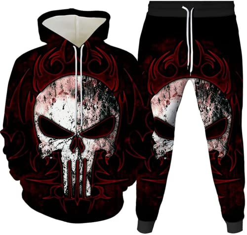 LEXAHO Herren Totenkopf Sportswear Anzug Joggingsuit aus Baumwolle Freizeitanzug Trainingsanzug Hausanzug (Totenkopf4,3XL) von LEXAHO