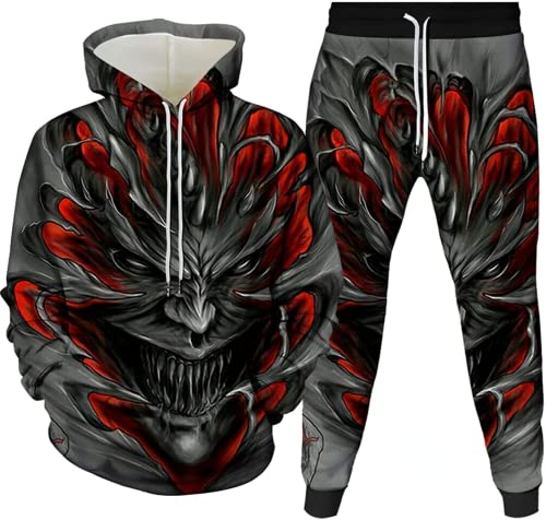 LEXAHO Herren Totenkopf Sportswear Anzug Joggingsuit aus Baumwolle Freizeitanzug Trainingsanzug Hausanzug (Totenkopf5,L) von LEXAHO